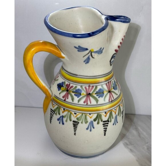 VTG Signed Mave Talavera Pottery Pitcher Mexico Ceramic Blue Yellow Green Glaze - Picture 2 of 8